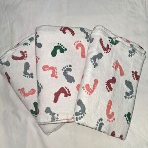 Standard Textile White Cotton Footprint Baby Washcloths Set of 3